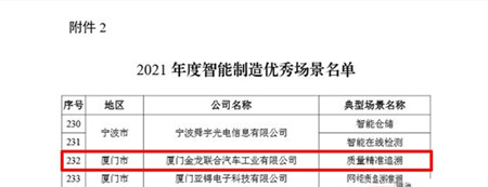 金龙客车QMS荣获国家级“2021年度智能制造优秀场景”(图2)